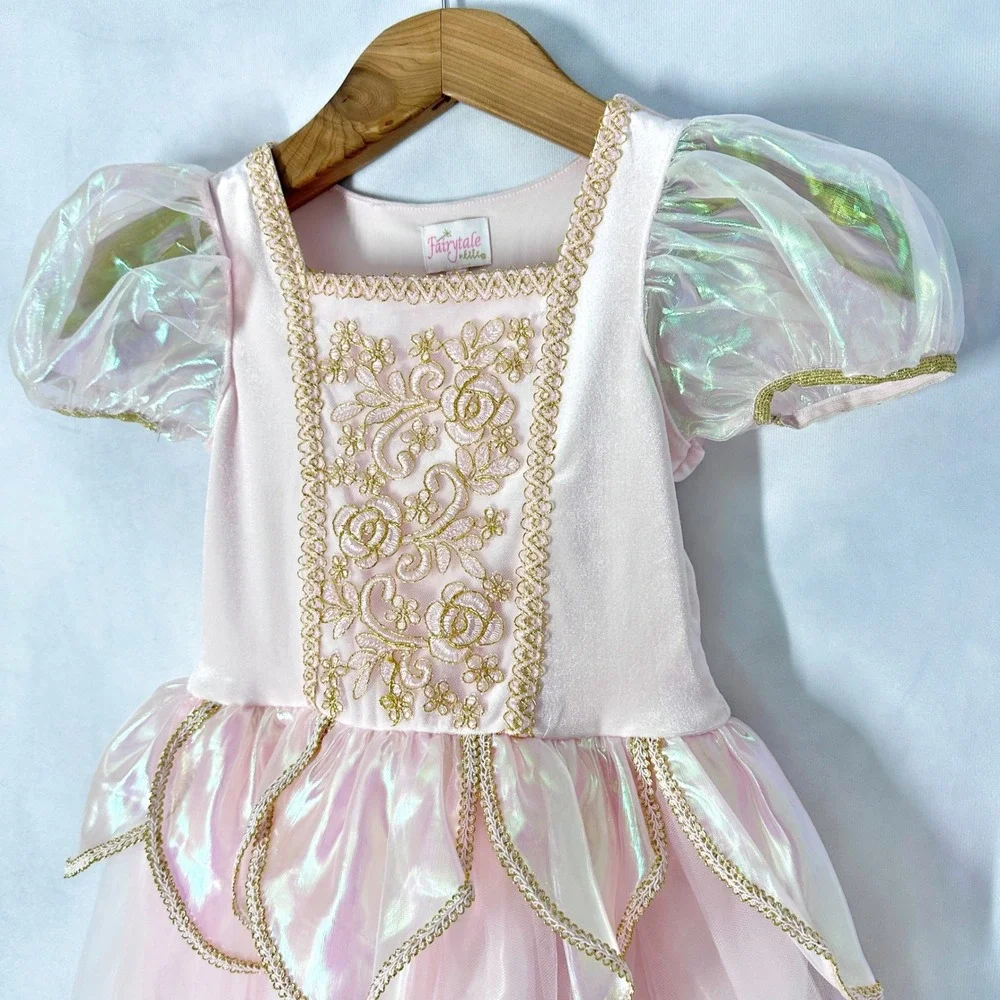 Fairytale by Lilt Iridescent Puff Sleeve Pink Princess Dress Girls Size 7